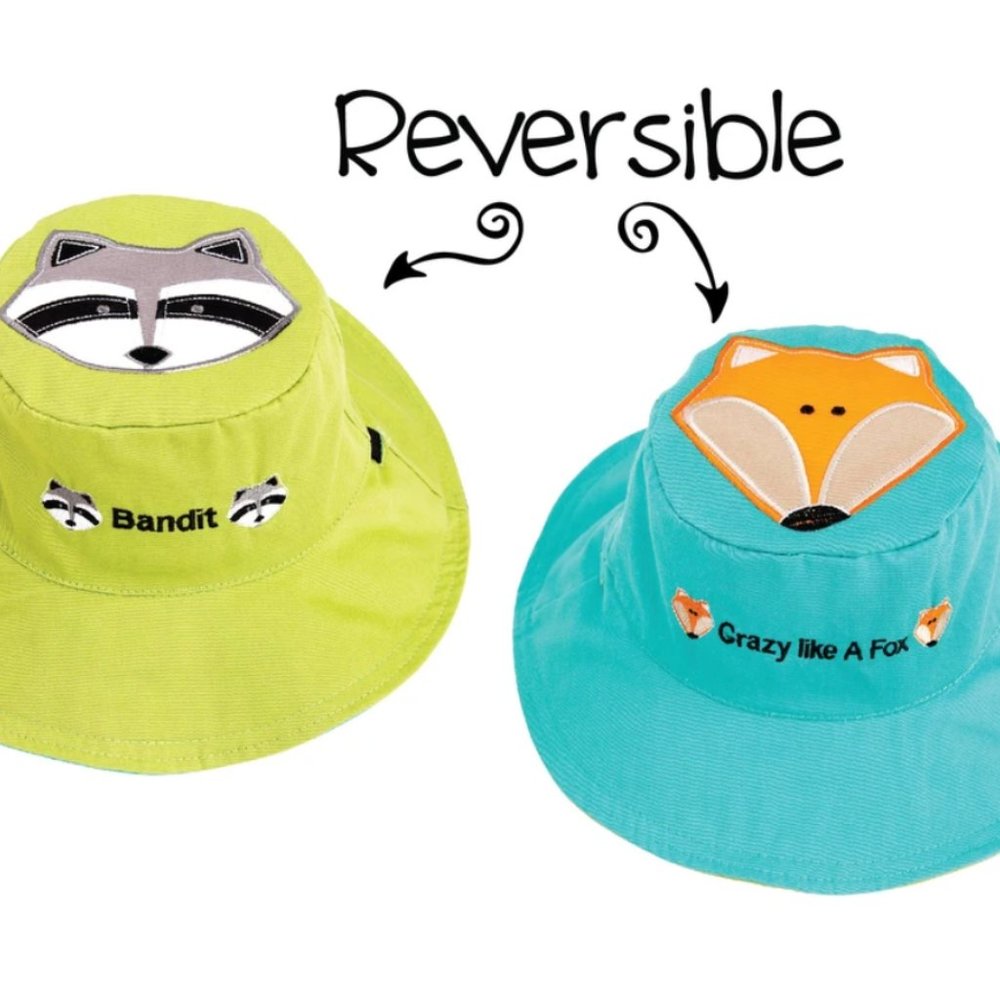 FlapJackKids Reversible Kids Sun Hat - Raccon/Fox